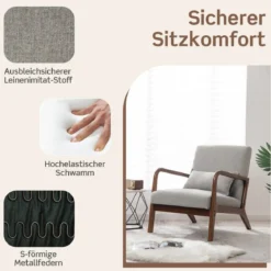 Sessel Wohnzimmer Loungesessel gepolstert Moderner Akzentstuhl Holz mit Armlehnen 65 x 79 x 77 cm