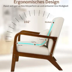 Sessel Wohnzimmer Loungesessel gepolstert Moderner Akzentstuhl Holz mit Armlehnen 65 x 79 x 77 cm