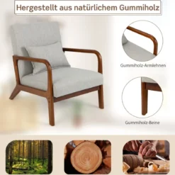 Sessel Wohnzimmer Loungesessel gepolstert Moderner Akzentstuhl Holz mit Armlehnen 65 x 79 x 77 cm