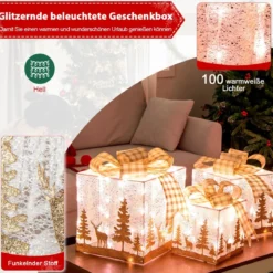 Set aus 3 Beleuchteten Weihnachtsgeschenkboxen Vorgedruckte Geschenkschachteln