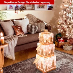 Set aus 3 Beleuchteten Weihnachtsgeschenkboxen Vorgedruckte Geschenkschachteln
