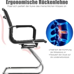 Set aus 2 Bürostühlen moderne Konferenzstühle mit mittlerer Rückenlehne & Kufengestell Schwarz
