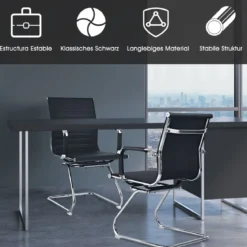 Set aus 2 Bürostühlen moderne Konferenzstühle mit mittlerer Rückenlehne & Kufengestell Schwarz