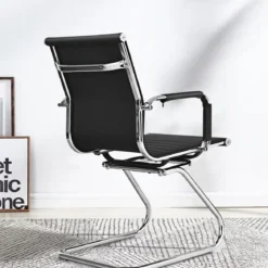 Set aus 6 Bürostühlen Moderne Konferenzstühle mit Mittlerer Rückenlehne & Kufengestell Schwarz