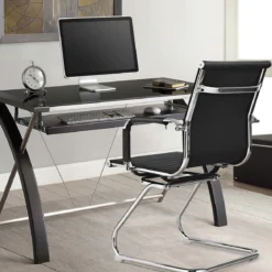 Set aus 10 Bürostühlen Moderne Konferenzstühle mit Mittlerer Rückenlehne & Kufengestell Schwarz