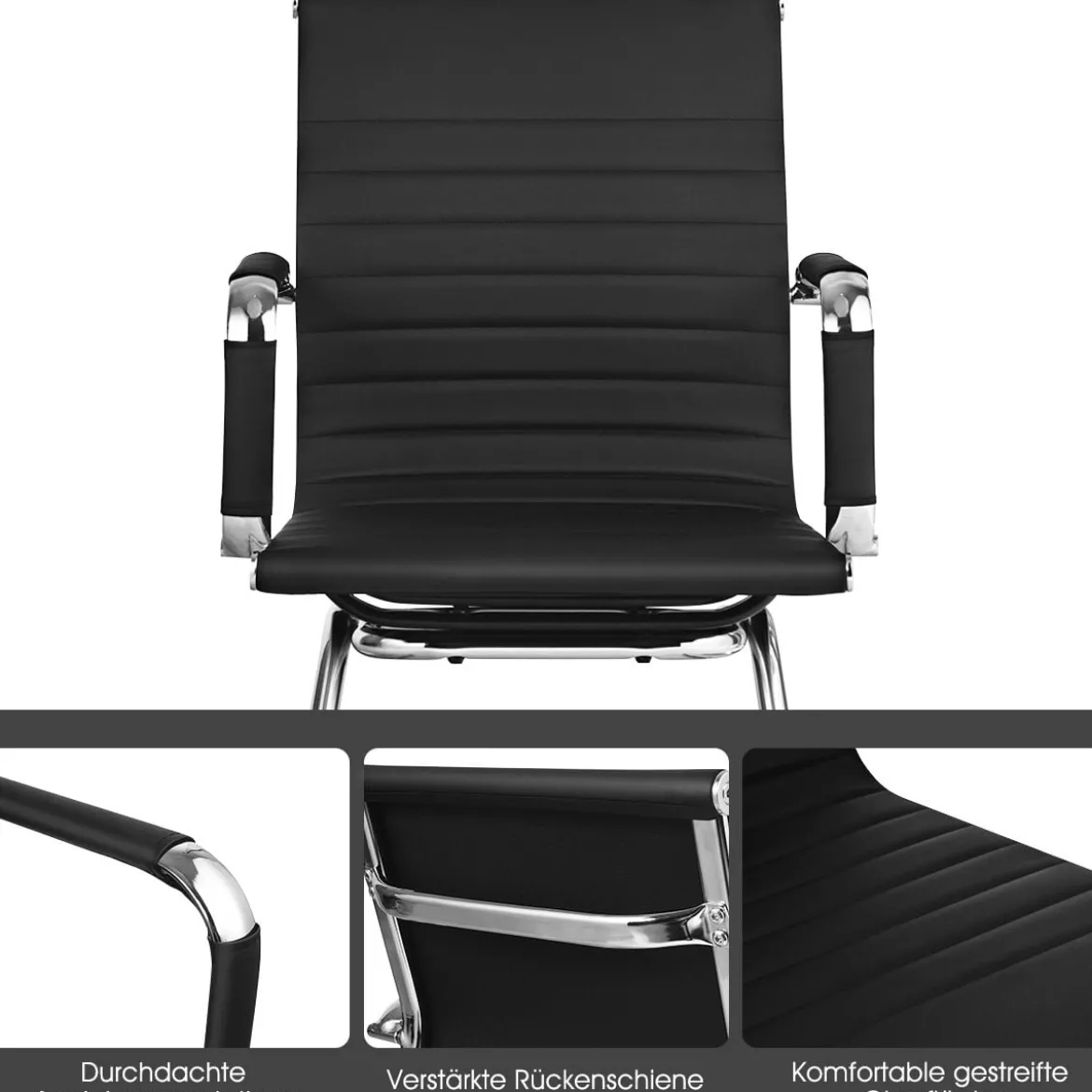 Set aus 10 Bürostühlen Moderne Konferenzstühle mit Mittlerer Rückenlehne & Kufengestell Schwarz