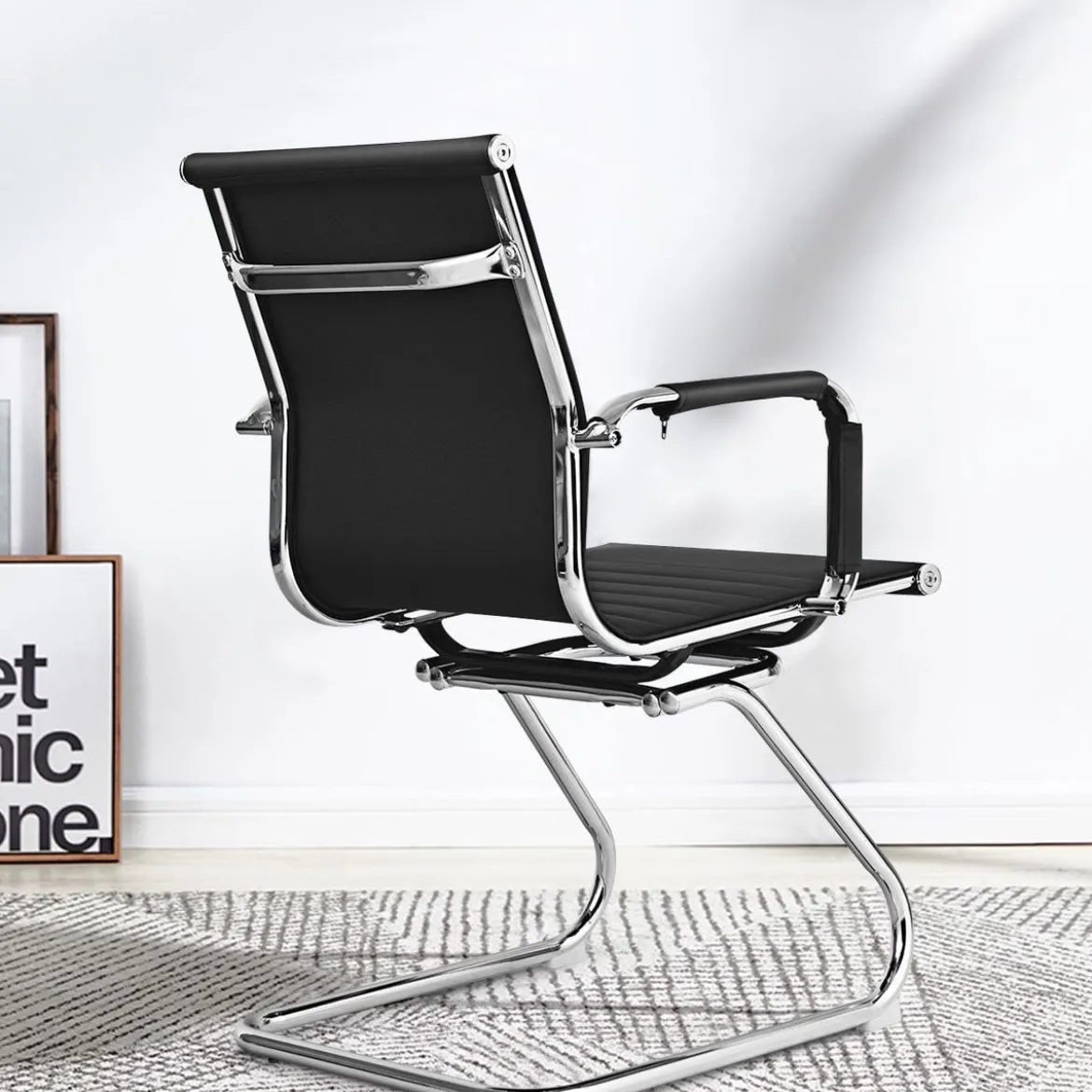 Set aus 4 Bürostühlen Moderne Konferenzstühle mit Mittlerer Rückenlehne & Kufengestell Schwarz