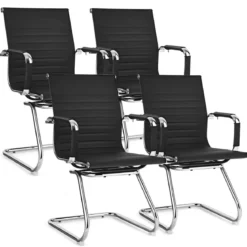 Set aus 4 Bürostühlen Moderne Konferenzstühle mit Mittlerer Rückenlehne & Kufengestell Schwarz
