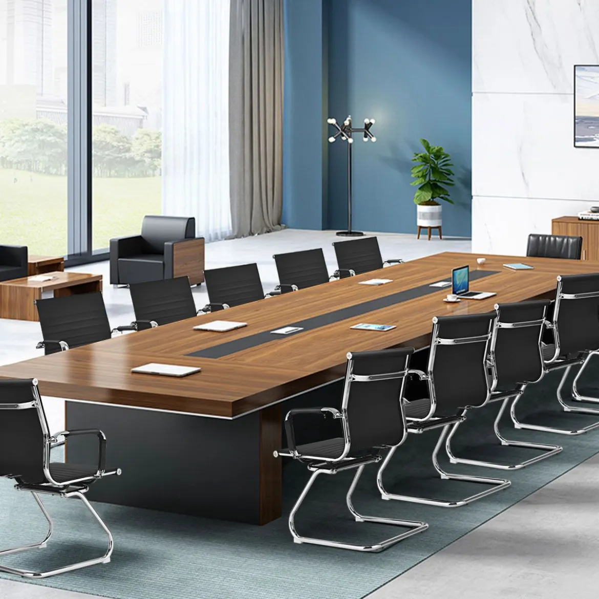 Set aus 4 Bürostühlen Moderne Konferenzstühle mit Mittlerer Rückenlehne & Kufengestell Schwarz