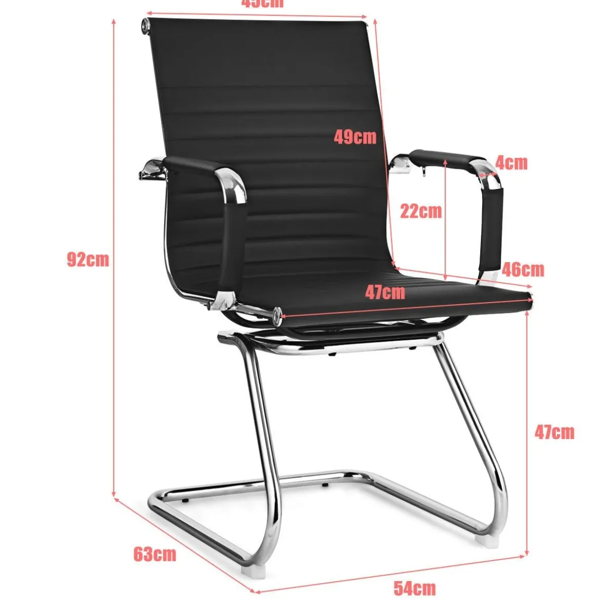 Set aus 4 Bürostühlen Moderne Konferenzstühle mit Mittlerer Rückenlehne & Kufengestell Schwarz