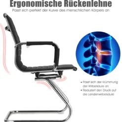 Set aus 4 Bürostühlen Moderne Konferenzstühle mit Mittlerer Rückenlehne & Kufengestell Schwarz