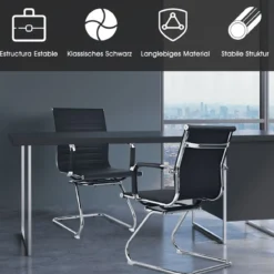 Set aus 4 Bürostühlen Moderne Konferenzstühle mit Mittlerer Rückenlehne & Kufengestell Schwarz