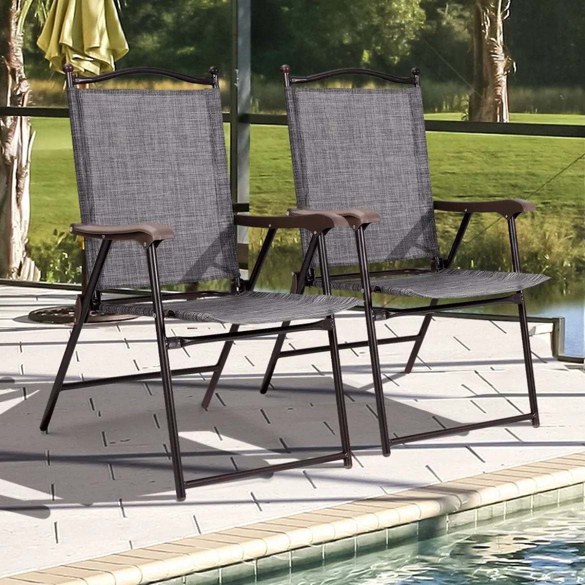 Set aus 2 Klappstühlen für die Terrasse klappbare Gartenstühle Grau
