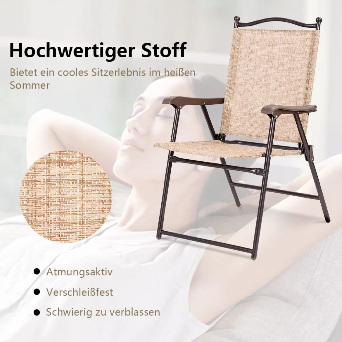 Set aus 2 Klappstühlen für die Terrasse klappbare Gartenstühle Beige