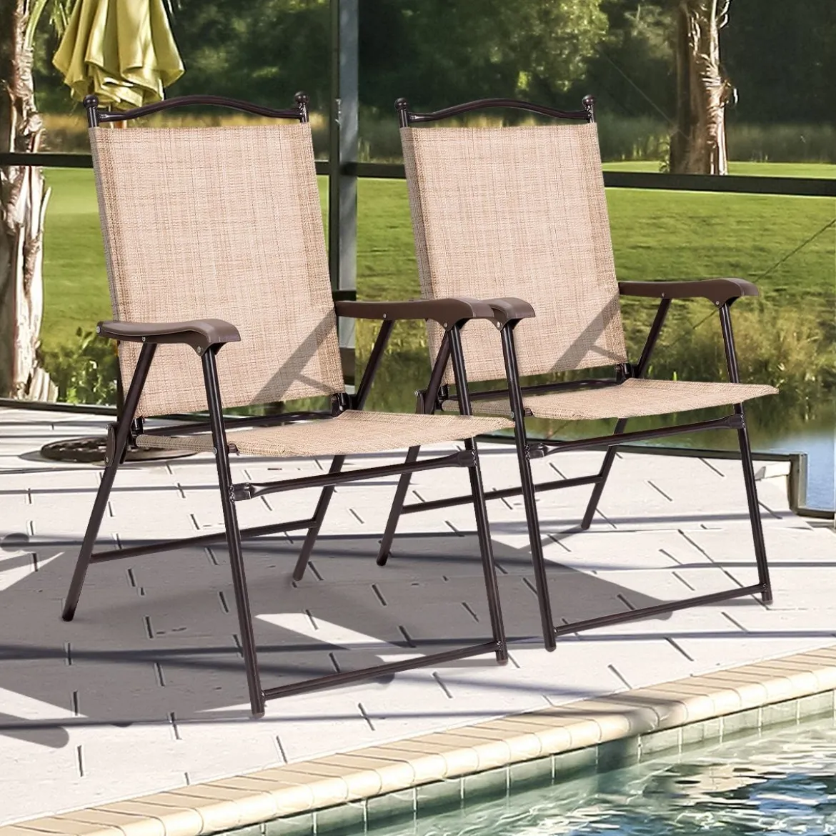 Set aus 2 Klappstühlen für die Terrasse klappbare Gartenstühle Beige