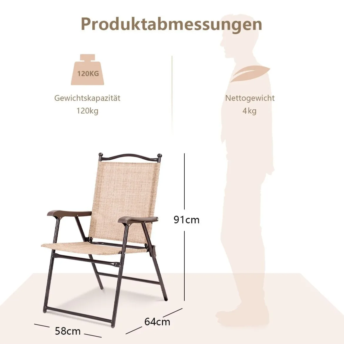 Set aus 2 Klappstühlen für die Terrasse klappbare Gartenstühle Beige