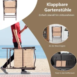Set aus 2 Klappstühlen für die Terrasse klappbare Gartenstühle Beige