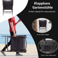 Set aus 2 Klappstühlen für die Terrasse klappbare Gartenstühle Schwarz