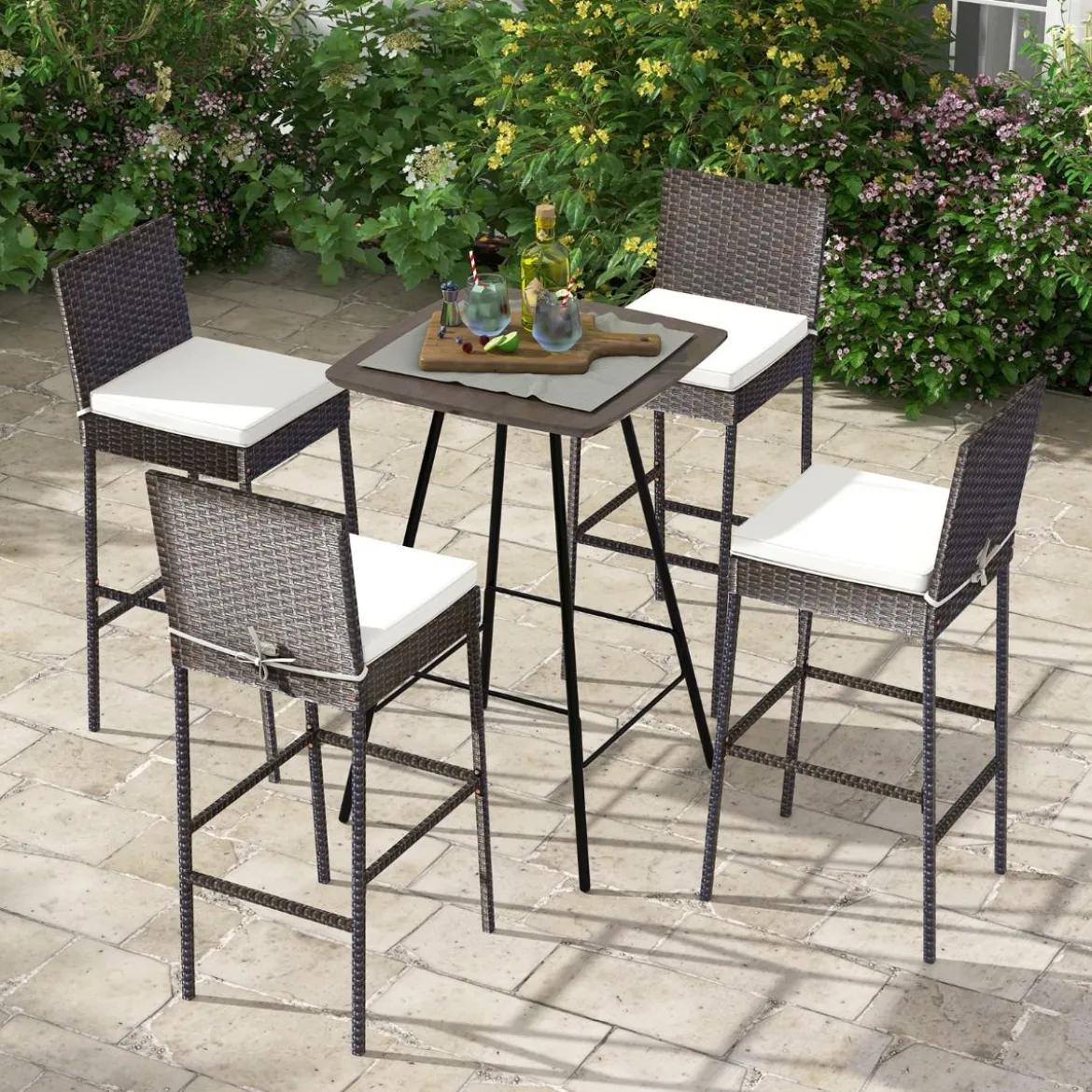 Set mit 4 Wicker Barhockern für die Terrasse 40 x 50 x 108 cm