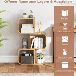 S-förmiges Bücherregal aus Bambus mit 3 Ebenen Standregal Würfelregal Büroregal 61 x 23 x 100 cm