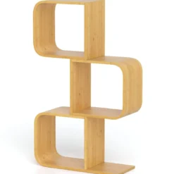S-förmiges Bücherregal aus Bambus mit 3 Ebenen Standregal Würfelregal Büroregal 61 x 23 x 100 cm