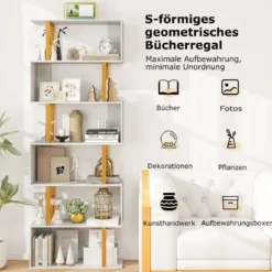 S-förmiges Bücherregal mit 6 Ebenen Standregal Raumteiler Aufbewahrungsregal 70 x 24 x 189 cm