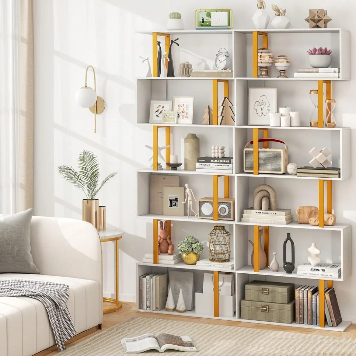 S-förmiges Bücherregal mit 6 Ebenen Standregal Raumteiler Aufbewahrungsregal 70 x 24 x 189 cm