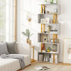 S-förmiges Bücherregal mit 6 Ebenen Standregal Raumteiler Aufbewahrungsregal 70 x 24 x 189 cm