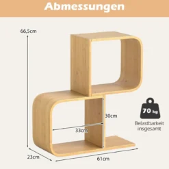 S-förmiges Bücherregal mit 2 Offenen Würfeln Geometrisches Eckregal Bambusregal