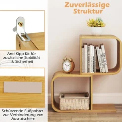 S-förmiges Bücherregal mit 2 Offenen Würfeln Geometrisches Eckregal Bambusregal