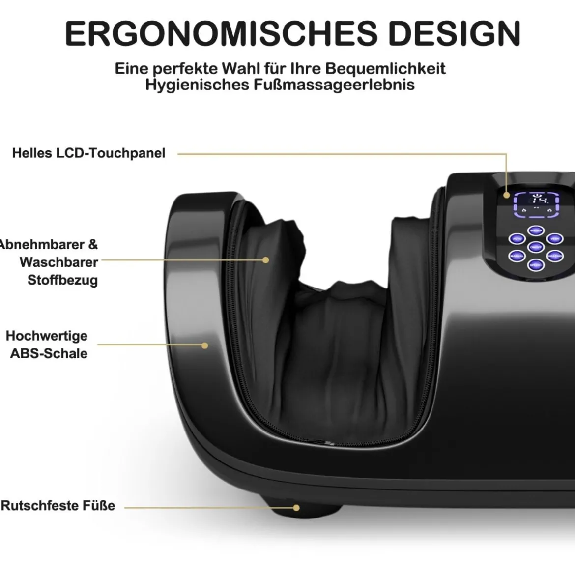 Shiatsu Fußmassagegerät mit Rollen& Kneten für Fuß Bein Wade 55,5 x 37 x 25,5 cm Schwarz
