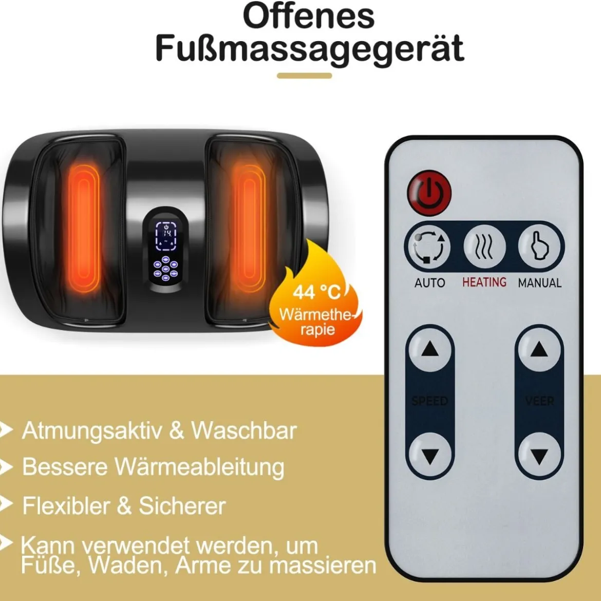 Shiatsu Fußmassagegerät mit Rollen& Kneten für Fuß Bein Wade 55,5 x 37 x 25,5 cm Schwarz
