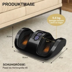 Shiatsu Fußmassagegerät mit Rollen& Kneten für Fuß Bein Wade 55,5 x 37 x 25,5 cm Schwarz