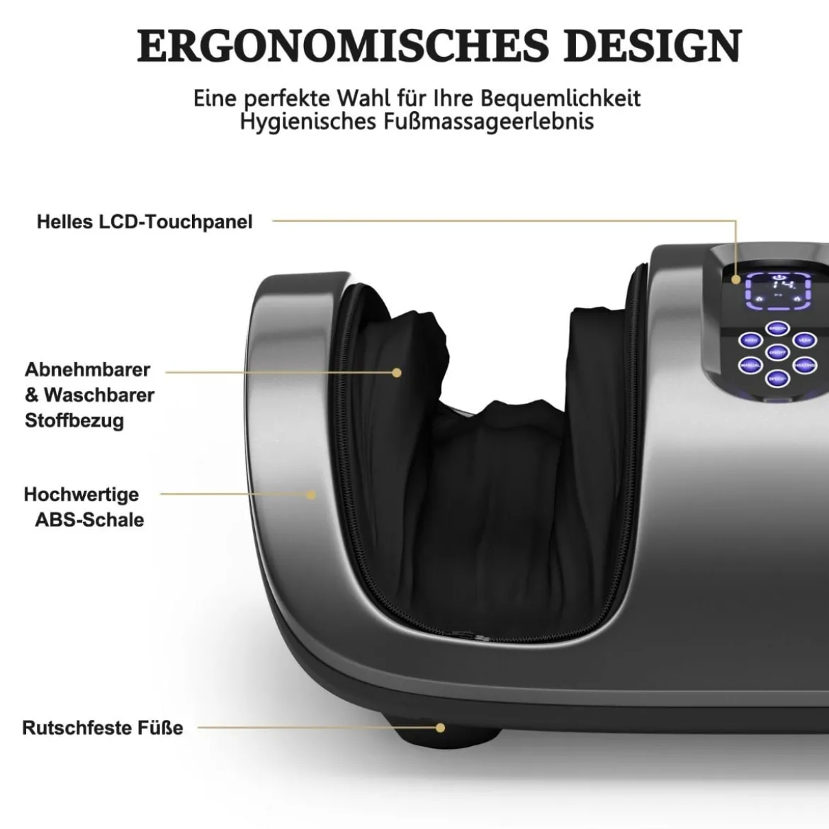 Shiatsu Fußmassagegerät mit Rollen Kneten und Heizung 55,5 x 37 x 25,5 cm Grau