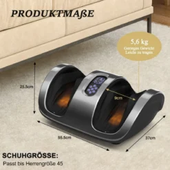 Shiatsu Fußmassagegerät mit Rollen Kneten und Heizung 55,5 x 37 x 25,5 cm Grau