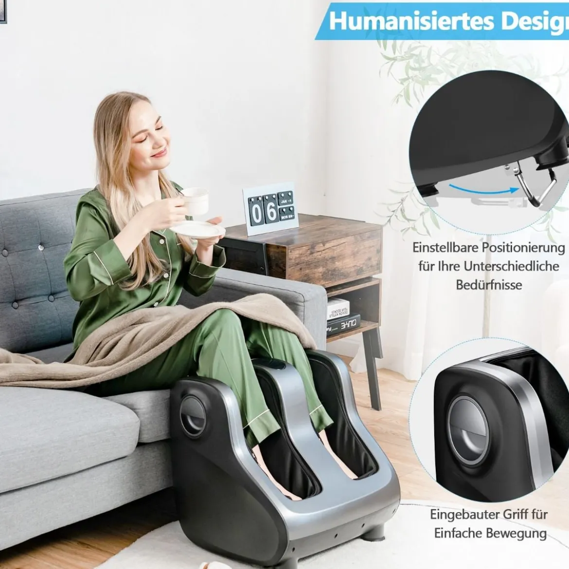 Shiatsu Fuß- und Wadenmassagegerät mit Kompression und Heizung 47,5 x 42,5 x 46 cm Grau