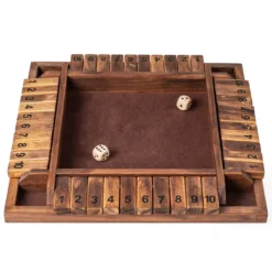 Shut The Box Spiel für 2-4 Spieler Würfelspiel mit 2 Würfel & Robustem Kiefernholz Klappenspiel Braun