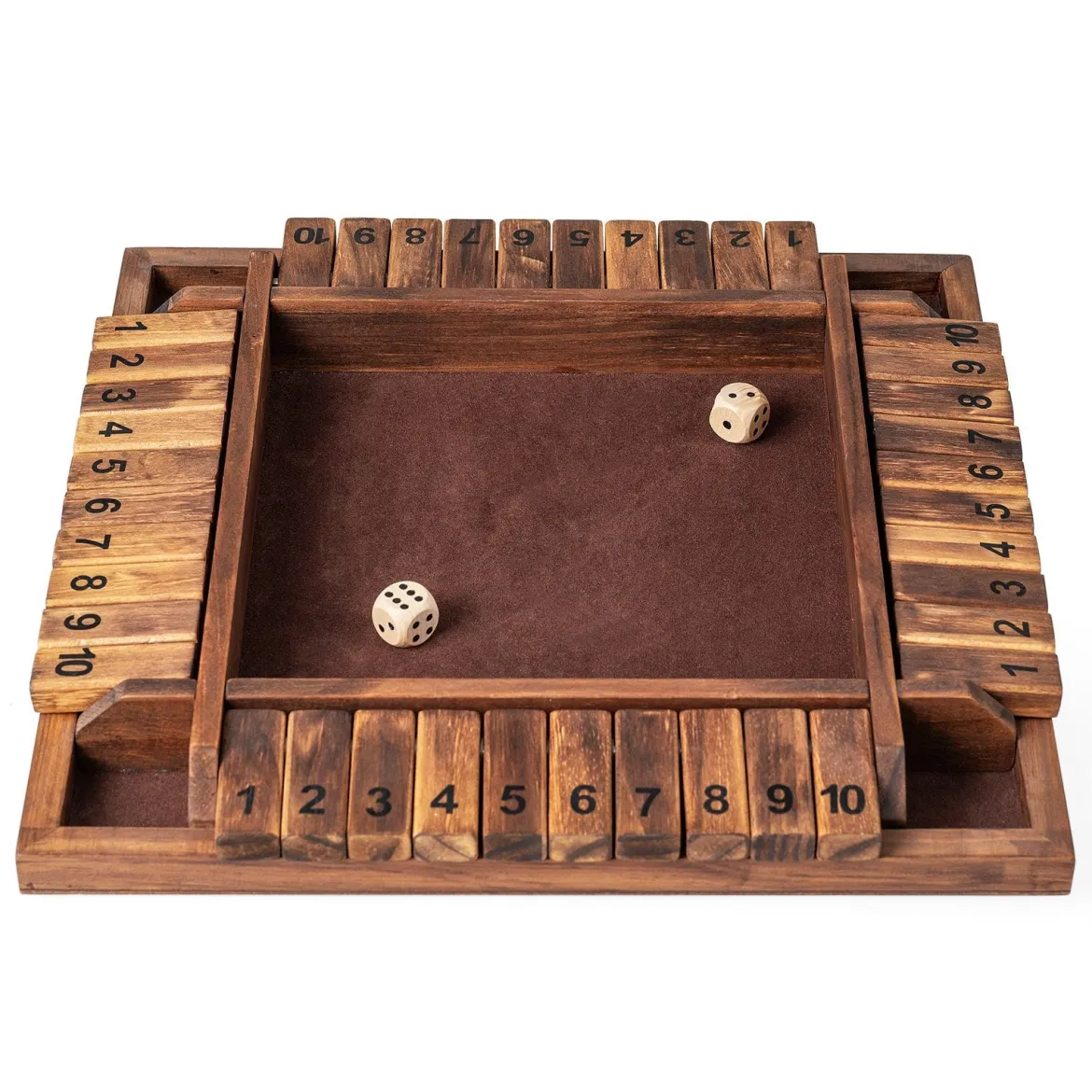 Shut The Box Spiel für 2-4 Spieler Würfelspiel mit 2 Würfel & Robustem Kiefernholz Klappenspiel Braun