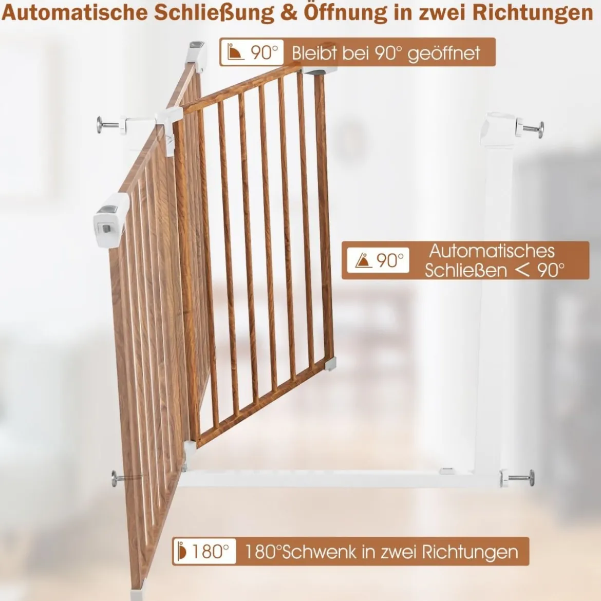 Sicherheitsgitter Haustiergitter mit Automatischem Schließen & Öffnen 71 x 4,5 x 79 cm Weiß