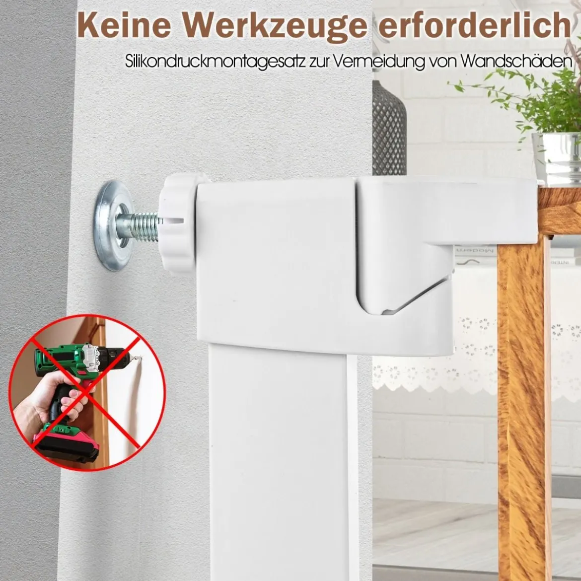 Sicherheitsgitter Haustiergitter mit Automatischem Schließen & Öffnen 71 x 4,5 x 79 cm Weiß