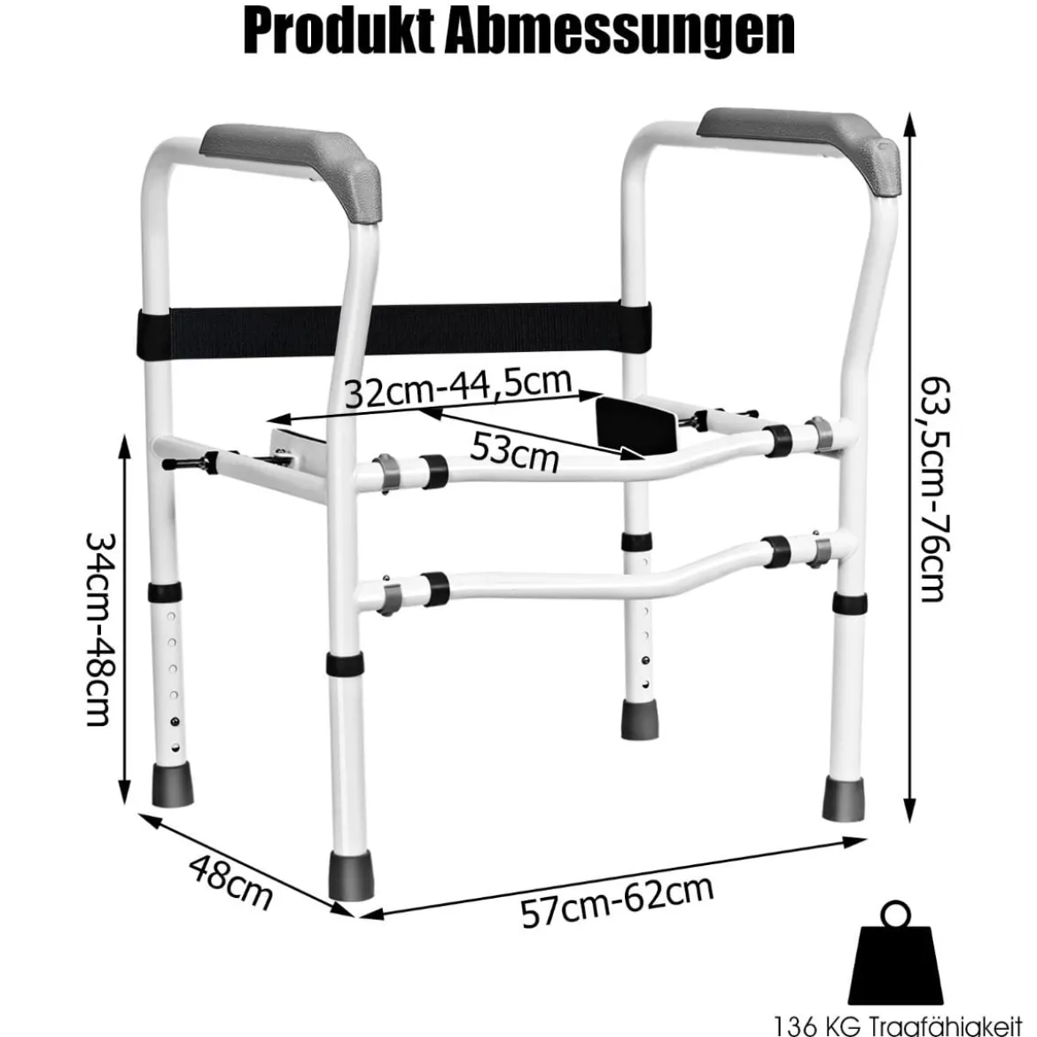 Sicherheitsschiene für die Toilette mit einstellbarer Höhe & Breite für Senioren
