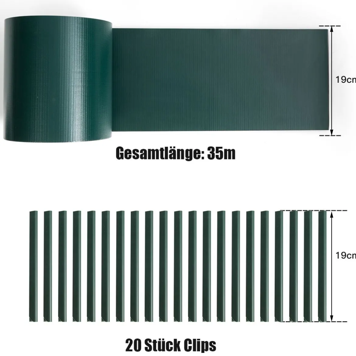Sichtschutzfolie Zaunblende PVC Zaunfolie Gartenzaun Abdeckung Sichtschutz Windschutz 35 m x 19 cm Dunkelgrün