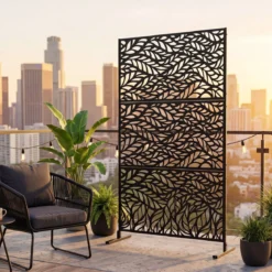 Sichtschutz Garten 122 x 198 cm Freistehender Raumteiler aus Verzinktem Stahl Schwarz