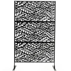 Sichtschutz Garten 122 x 198 cm Freistehender Raumteiler aus Verzinktem Stahl Schwarz