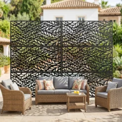 Sichtschutz Garten 122 x 198 cm Freistehender Raumteiler aus Verzinktem Stahl Schwarz