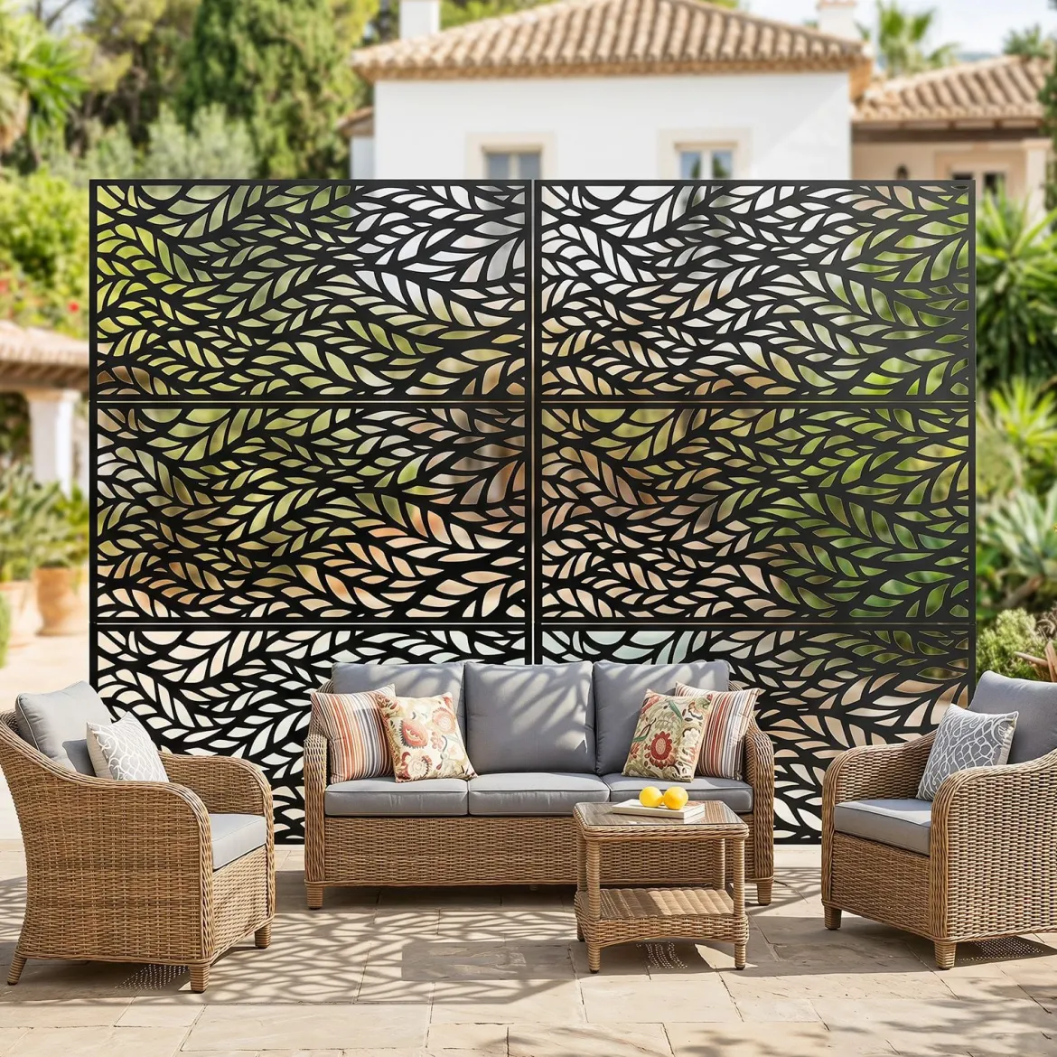 Sichtschutz Garten 122 x 198 cm Freistehender Raumteiler aus Verzinktem Stahl Schwarz