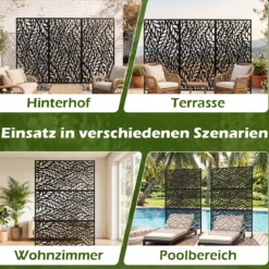 Sichtschutz Garten 122 x 198 cm Freistehender Raumteiler aus Verzinktem Stahl Schwarz