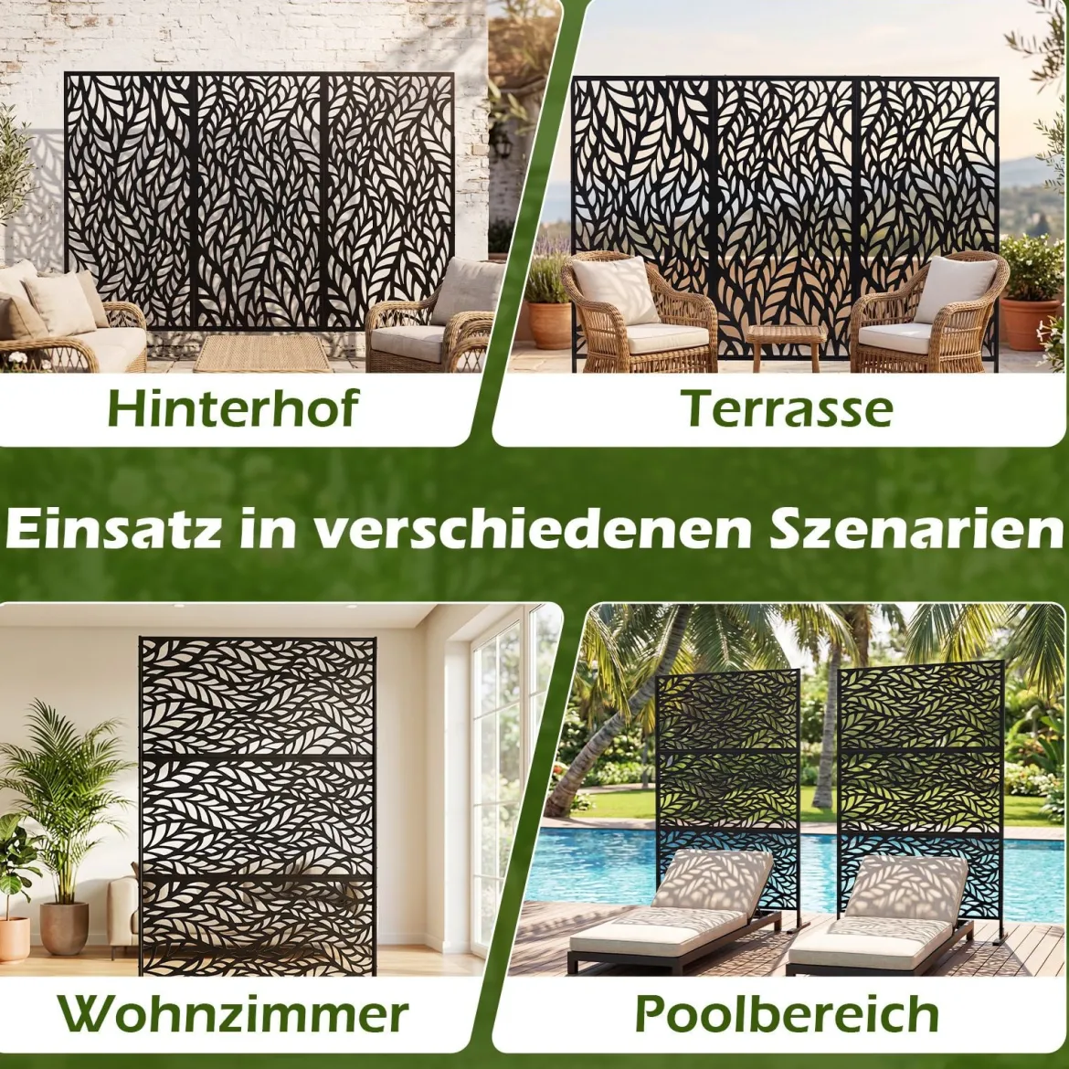 Sichtschutz Garten 122 x 198 cm Freistehender Raumteiler aus Verzinktem Stahl Schwarz