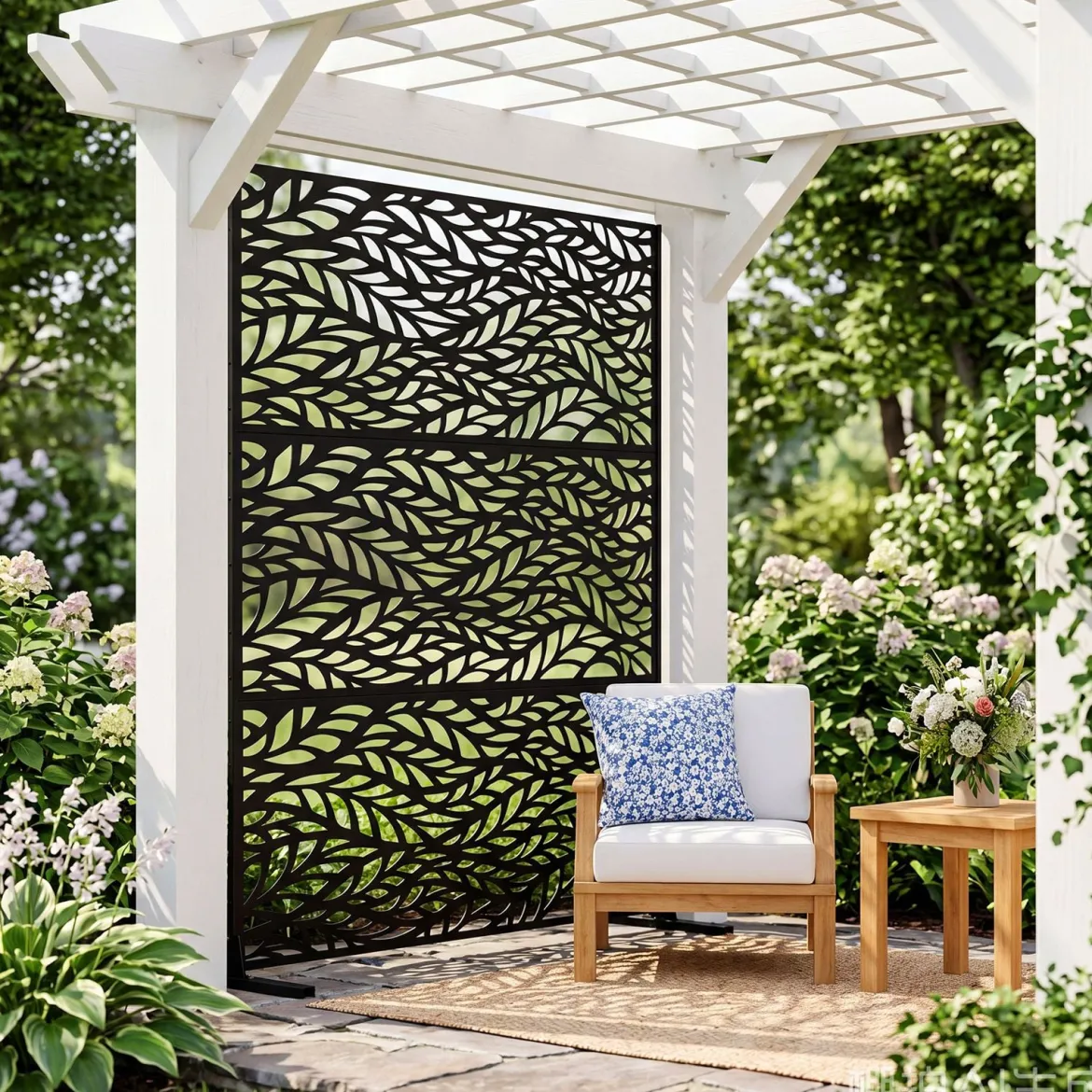 Sichtschutz Garten 122 x 198 cm Freistehender Raumteiler aus Verzinktem Stahl Schwarz