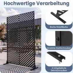 Sichtschutz Metall Outdoor Paravent mit Ständer Freistehende Sichtschutzwand 16 kg Schwarz